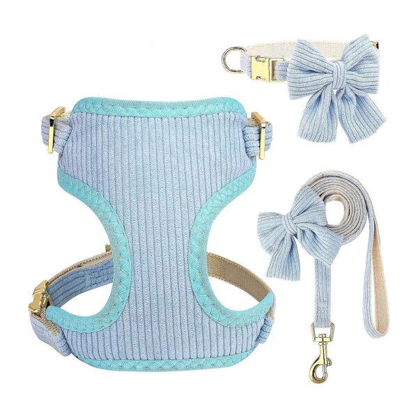 Adjustable Dog Collar and Leash Set with Bowtie for Small Puppies and Cats Blue Size M