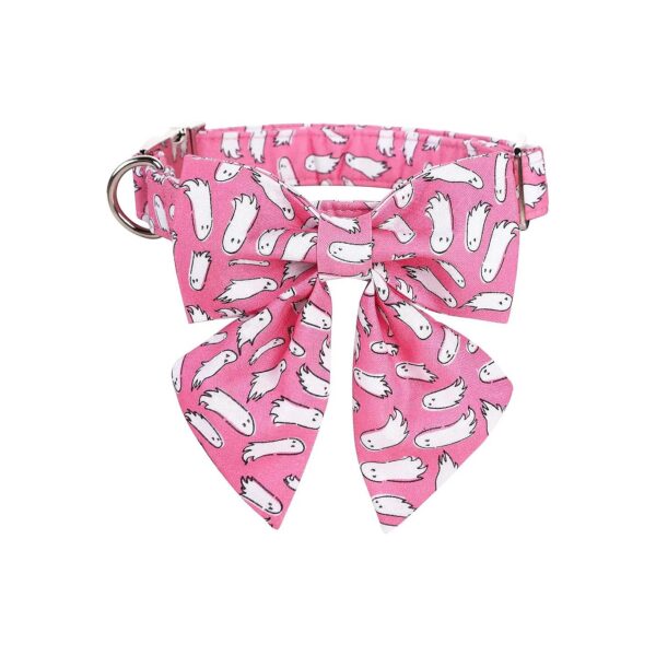 Adjustable Dog Collar with Unique Pink Ghost Bowtie for Small Dogs and Cats