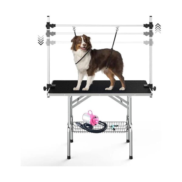 Adjustable Dog Grooming Table with Mesh Tray for Large Dogs Black