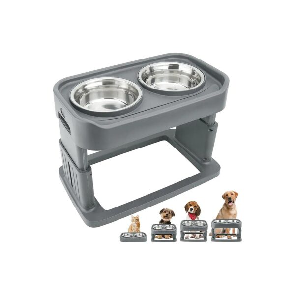 Adjustable Elevated Dog Bowls for Small Medium Dogs with 4 Height Options Grey