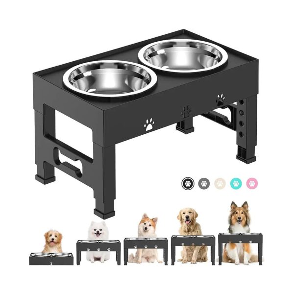 Adjustable Elevated Dog Feeder Stand with 2 Stainless Steel Bowls for Medium Large Dogs