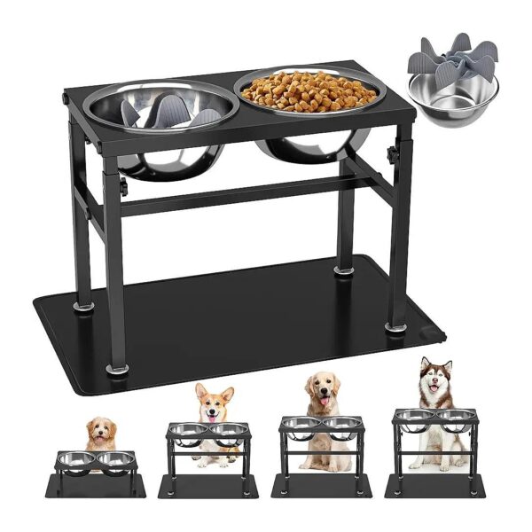 Adjustable Elevated Dog Food Bowl with Soft Padded Feet and Durable Stainless Steel Bowls