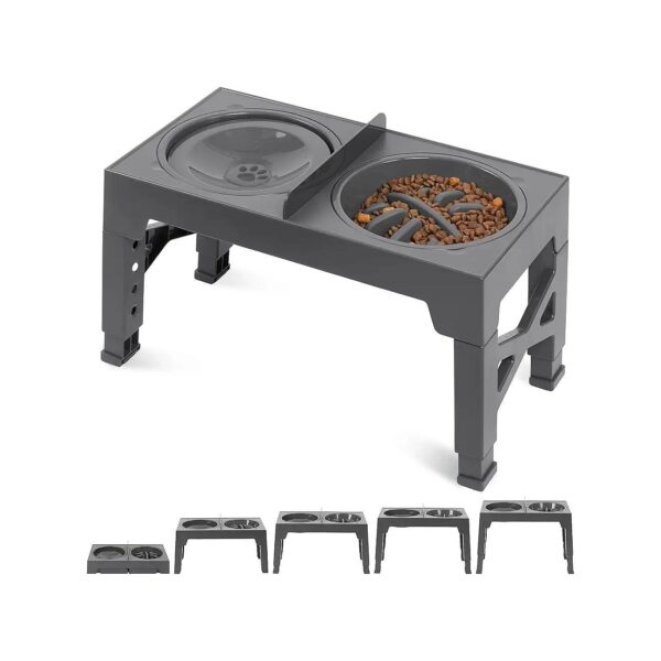 Adjustable Elevated Feeder for Small Medium and Large Dogs with Slow Water Feeder