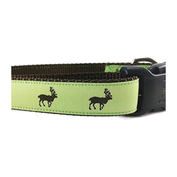 Adjustable Green Moose Pattern Nylon Dog Collar 1 Inch Wide for Medium Large Dogs