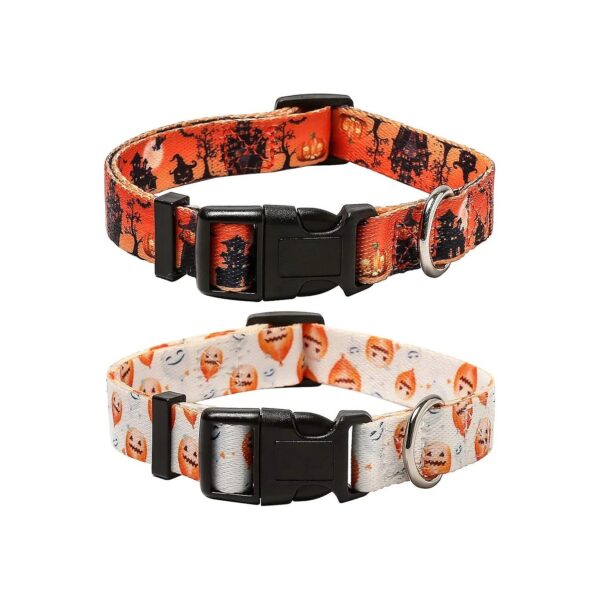 Adjustable Halloween Pumpkin Pattern Dog Collars 2 Pack for Small Medium Large Pets