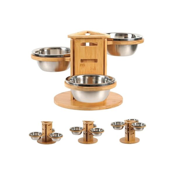 Adjustable Height Dog Food Bowl Stand with 3 Stainless Steel Bowls for Large Medium Dogs