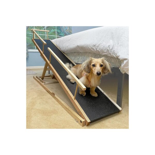 Adjustable Height Dog Ramp for High Beds with Low Incline and Safety Rails for Small Dogs