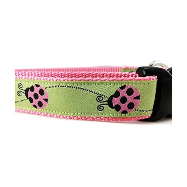 Adjustable Ladybug Pattern Dog Collar in Green and Pink for Canine