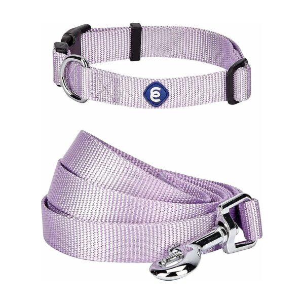 Adjustable Lavender Solid Color Nylon Dog Collar and Leash Set for X-Small Dogs