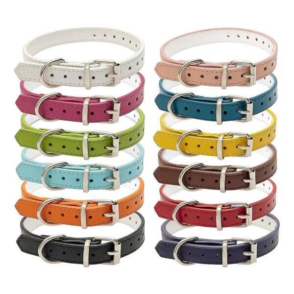 Adjustable Leather Dog Collars for Small Breeds Including Cats