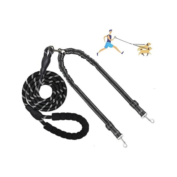 Adjustable Length Leash for Two Dogs with Shock Absorbing Bungee