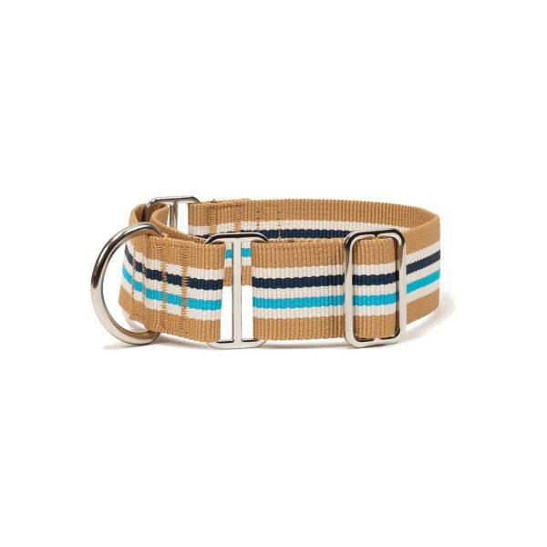 Adjustable Nylon Dog Collar with Martingale Loop and Striped Pattern Light Sand