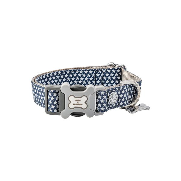 Adjustable Nylon Dog Collar with Safe Buckle and Navy Star Pattern