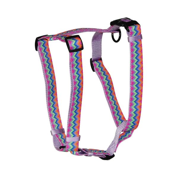 Adjustable Nylon Dog Harness with Lavender Multi-Colored Weave Pattern