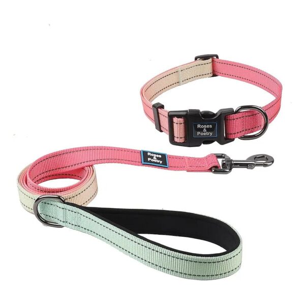 Adjustable Pink Dog Leash and Collar Set with Comfortable Soft Materials for Large Dogs