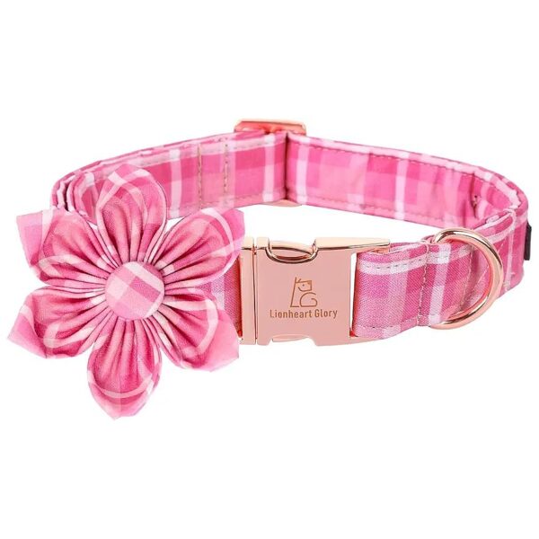 Adjustable Pink Floral Dog Collar with Soft Flower Decoration for Small Dogs