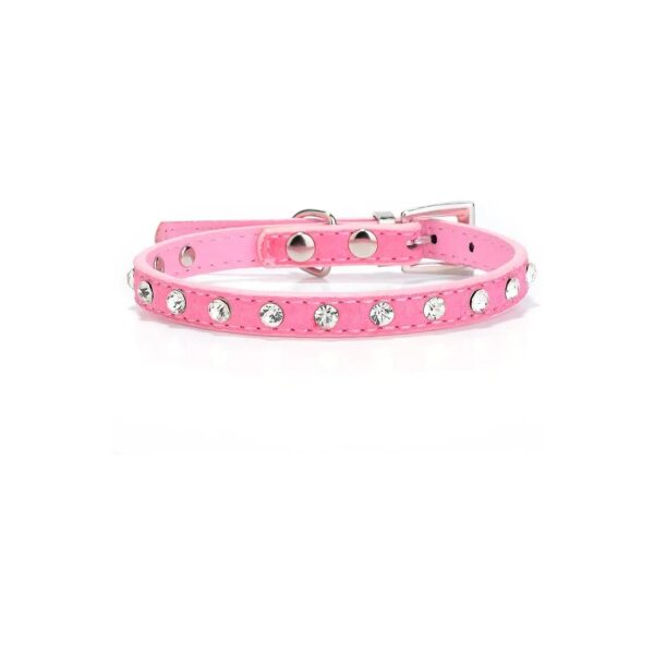 Adjustable Pink Suede Dog Collar with Bling Diamonds Rhinestones for Small Size Pets