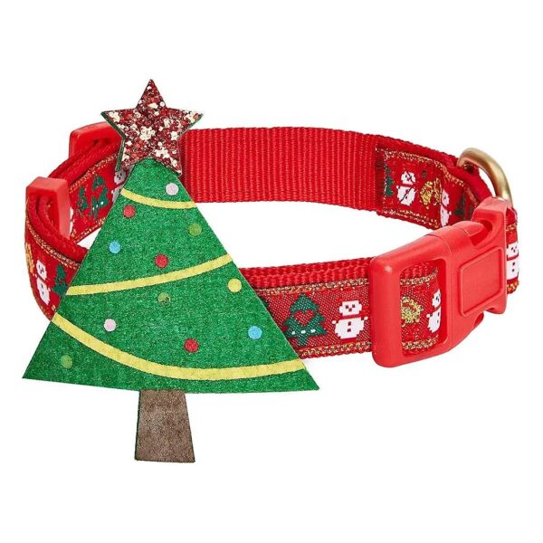 Adjustable Polyester Dog Collar with Christmas Tree and Snowman Design for Small Breeds