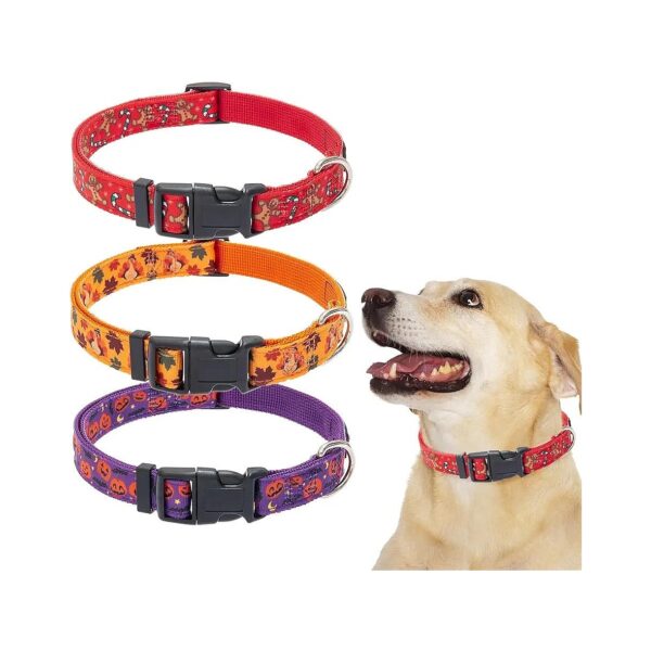 Adjustable Red Polyester Dog Collar with Buckle Closure for Small to Large Dogs