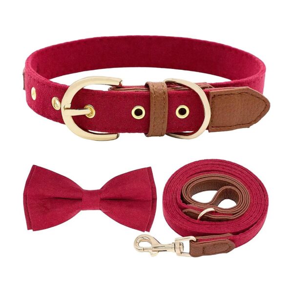 Adjustable Red Soft Leather Dog Collar and Leash Set for Small to Large Dogs