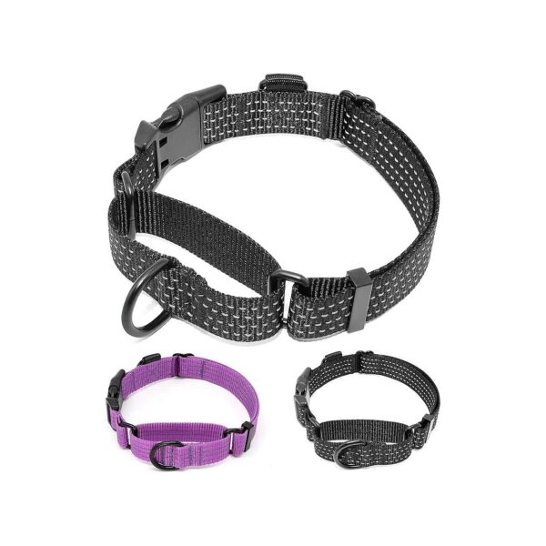 Adjustable Reflective Black Martingale Collar for Large Breed Dogs with Strong Pullers