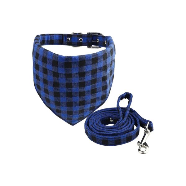 Adjustable Size 1"-1" Plaid Dog Bandana Collar with Leash for Small to Large Dogs