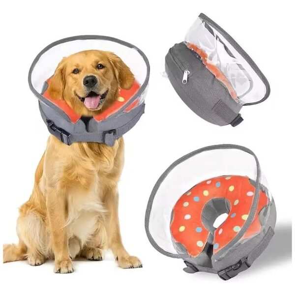 Adjustable Size Blow-Up Dog Donut Collar for Comfortable Recovery from Neck Injuries