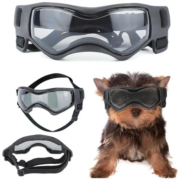 Adjustable Small Black Dog Goggles with Wind Dust UV Protection for Small Breed Canines