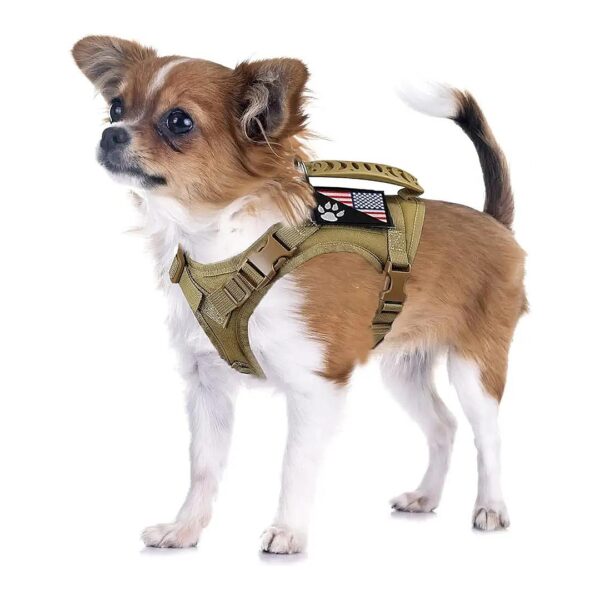 Adjustable Small Brown Tactical Dog Harness for Puppy Training and Outdoor Adventures