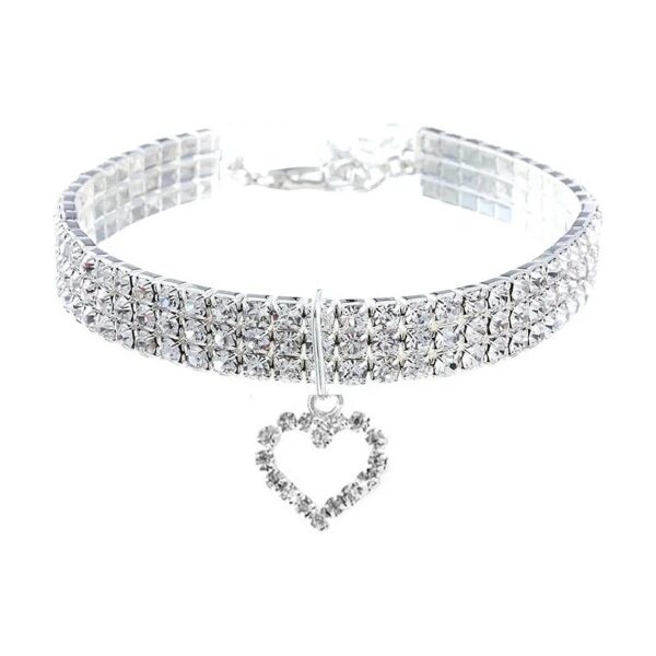 Adjustable Small Pet Collar with Crystal Diamond Heart Pendant for Dog and Cat