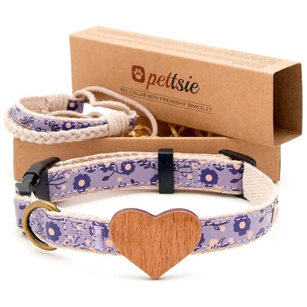 Adjustable Small and Medium Dog Collar with Soft Heart Pattern and Pet-Friendly Hemp