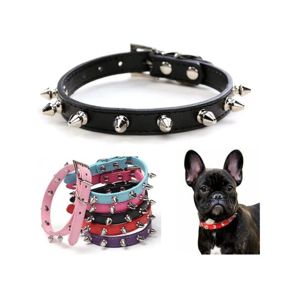 Adjustable Soft Pu Leather Spiked Collar for Small Dogs and Tiny Breed Pets Black