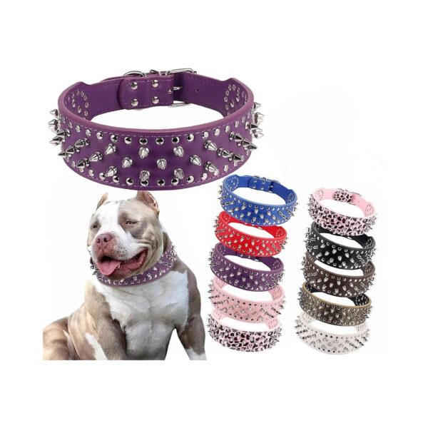 Adjustable Spiked Leather Collar with 31 Spikes 52 Studs for Small Medium Dogs