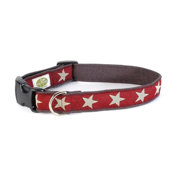 Adjustable Star Pattern Hemp Dog Collar Red Large Handmade USA Earthdog Earth Friendly