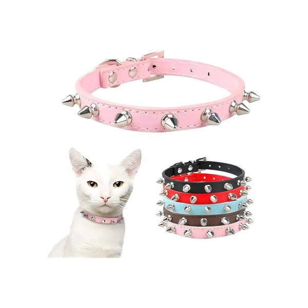 Adjustable Studded Cat Dog Collar with Rivets for Small Dogs and Puppies Size S Pink