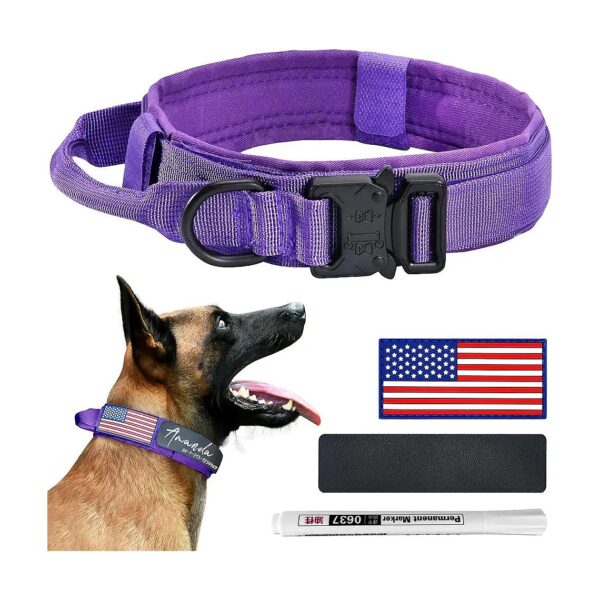 Adjustable Tactical Dog Collar with Padded Lining and DIY Magic Patch for Large Dogs