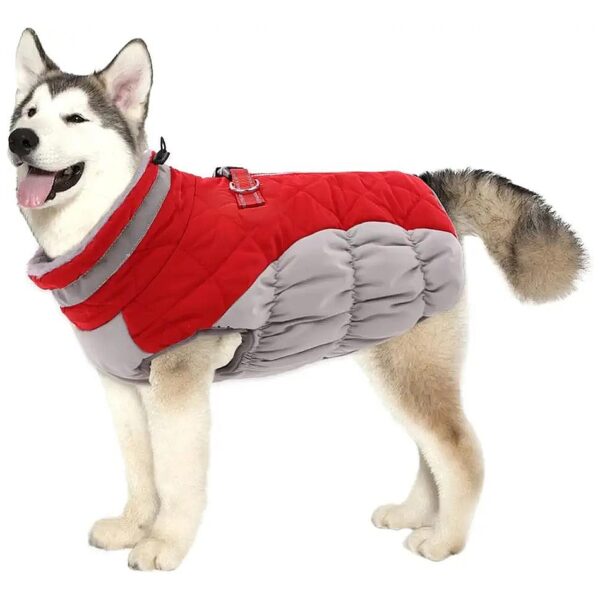 Adjustable Thick Fleece Dog Coat with Built-in Harness for Large Breeds