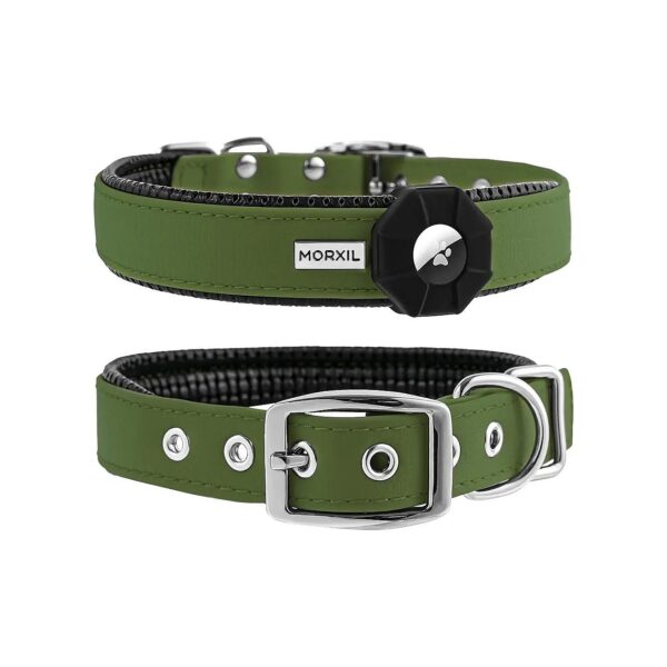 Adjustable Waterproof Padded Dog Collar with Airtag Holder and Easy-to-Clean Design