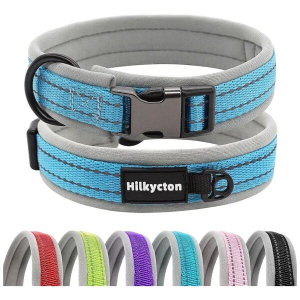 Adjustable Wide Reflective Dog Collar with Soft Neoprene Padded Comfort for All Dogs