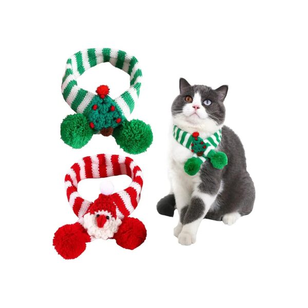 Adorable Christmas Pet Scarf with Pom-poms and Knitted Patterns for Small to Medium Pets