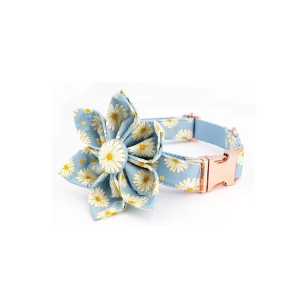 Adorable Cotton Dog Collar with Removable Daisy Flower, Buckle Closure, and Elastic Loop