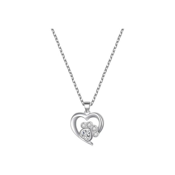 Adorable Paw Print Love Heart Pendant Necklace, Pet Jewelry for Women