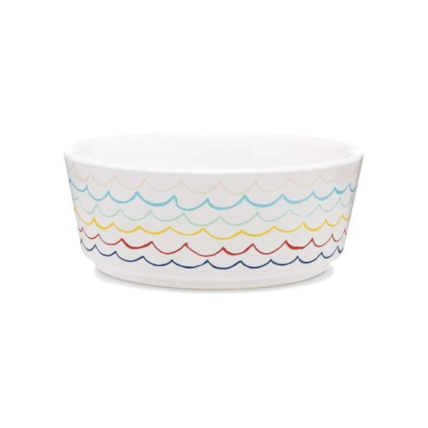 Adorable Small Ceramic Sketched Wave Dog Food and Water Bowl with Multi-Colored Design