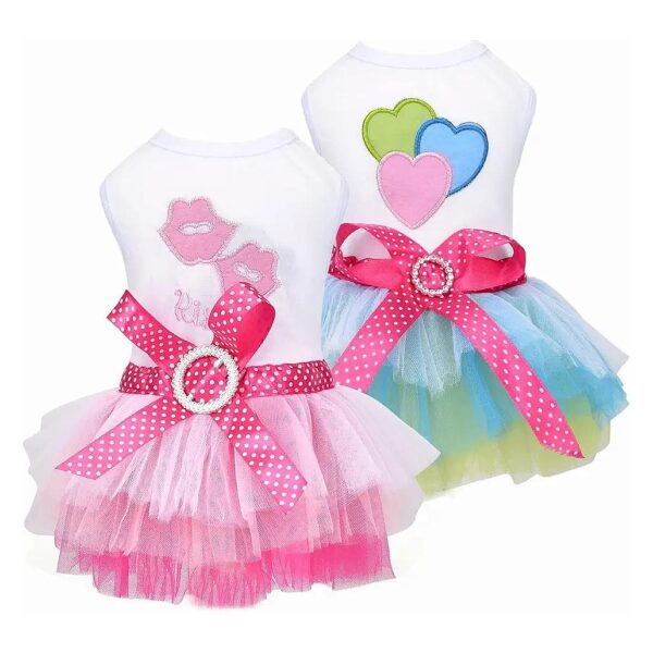 Adorable Valentine's Day Dog Clothing for Small Dogs with 2-Pack Tutu Dress Outfit