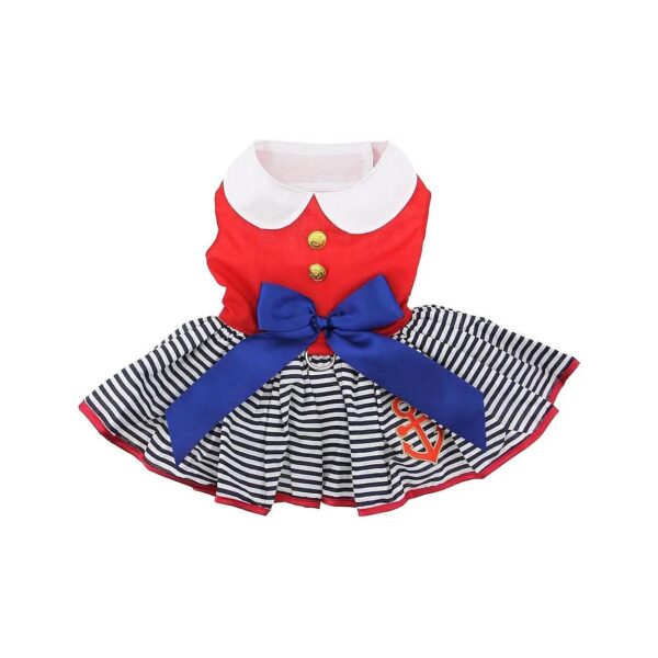 Adorable XS Sailor Girl Dog Dress with Matching Leash and Brass Button Embellishment