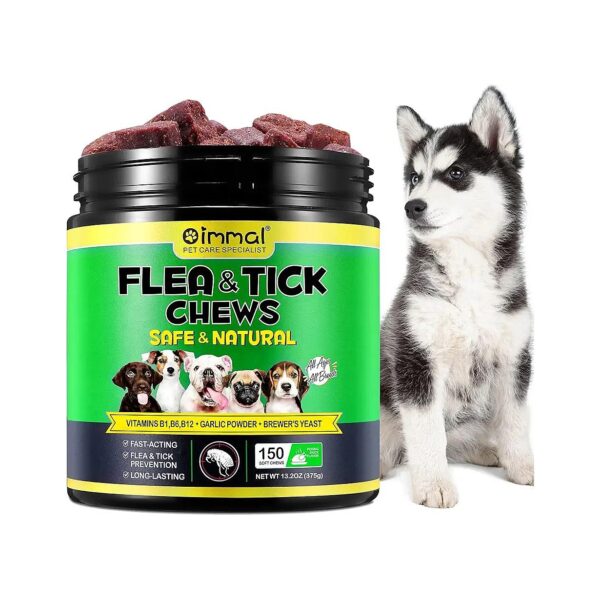 Advanced Natural Flea and Tick Prevention for Dogs with 150 Chews and Duck Flavor