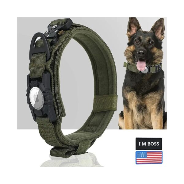 AirTag Compatible Tactical Dog Collar with Handle for Large Medium Dogs