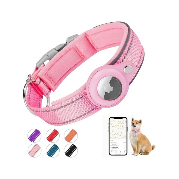 AirTag Dog Collar with Soft Neoprene Padding and Premium Buckle Pink Size S