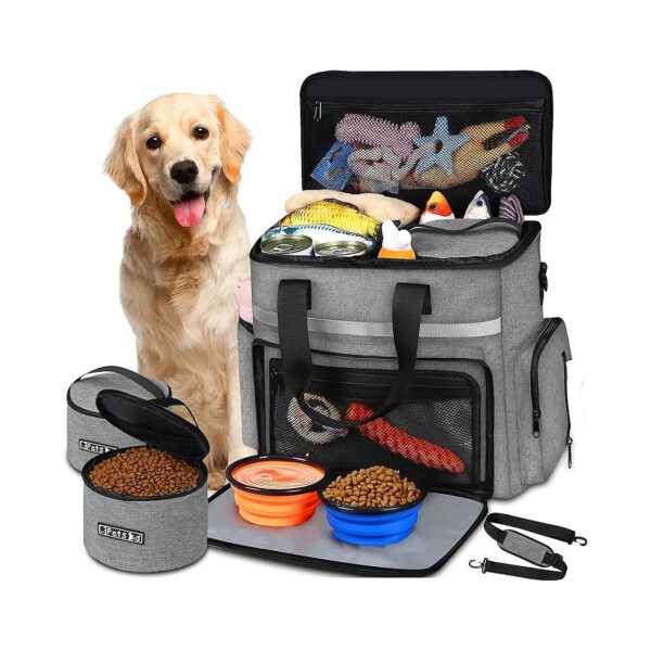 Airline Approved 27L Pet Organizer Backpack with Food Containers and Bowls for Travel