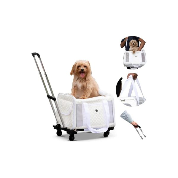 Airline Approved Dog Carrier with Wheels for Small to Medium Sized Pets Cream